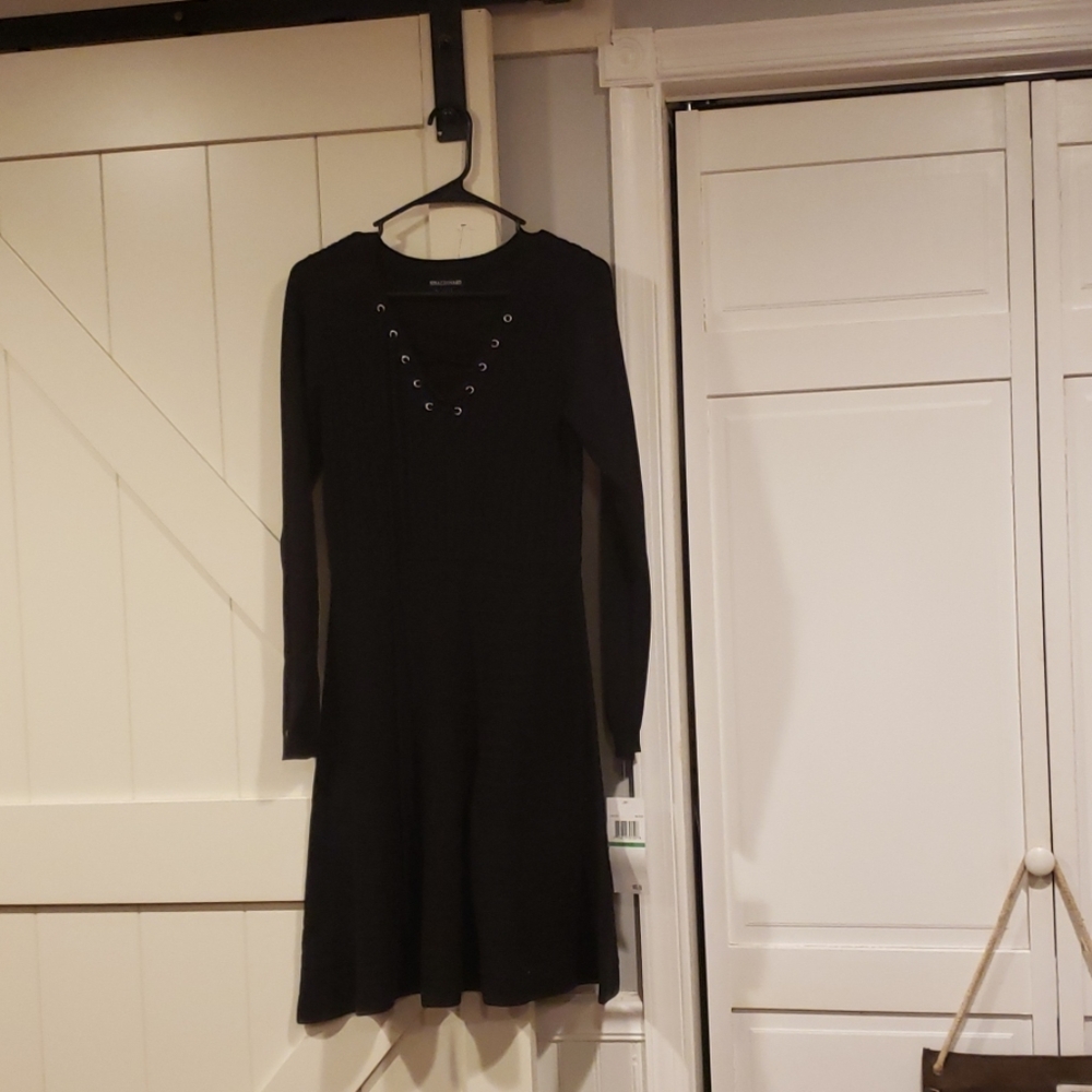 Nina Leonard Black knitted Dress with draw string